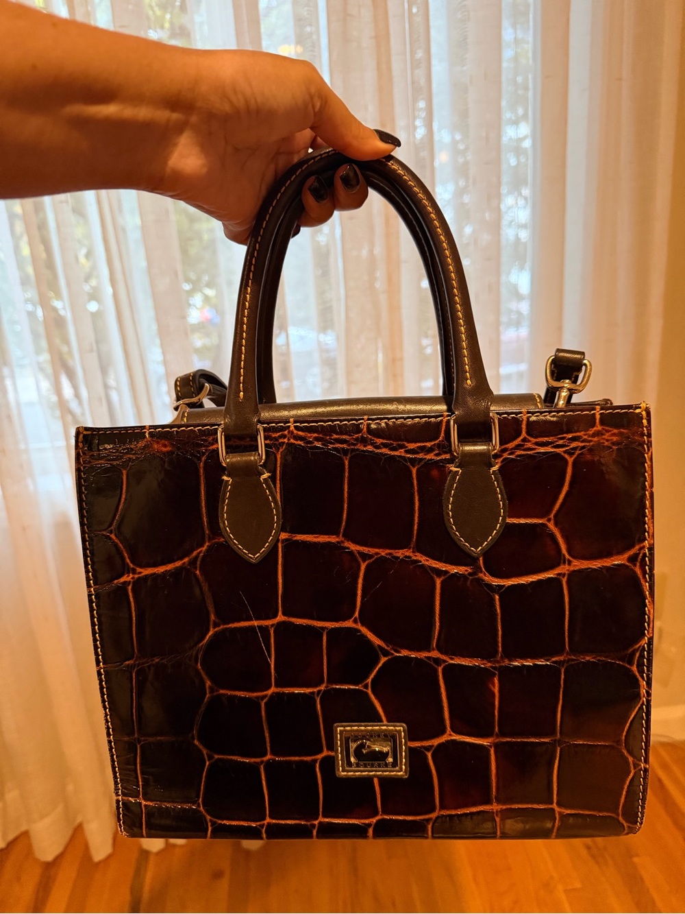 Dooney & Bourke Brown Croc-Embossed Top-Handle Satchel